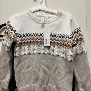 Janie and Jack Cream and Beige Fair Isle Crewneck Sweater